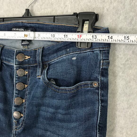 Calvin Klein Jeans Womens Size 29 Skinny Raw Frayed Hem Whiskers Faded Button - Picture 5 of 12